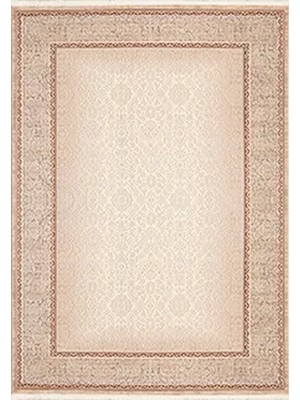 Rugzella Armory Krem Bej Kiremit Klasik Damask Desenli Saçaklı Halı
