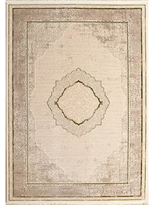 Rugzella Zenith Krem Gri Zeytin Yeşili Klasik Damask Desenli Halı