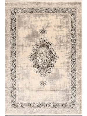 Rugzella Arbour Krem Bej Kahve Eskitme Damask Modern Desenli Halı