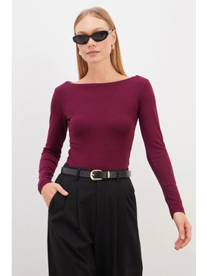 FullaModa Basic Kayık Yaka Slim Fit Bluz