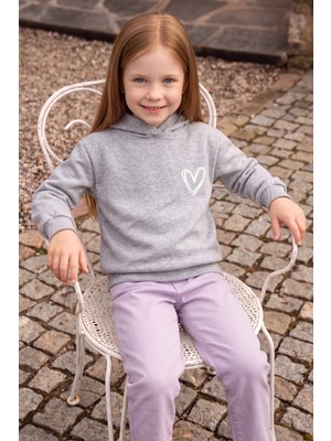 FullaModa 3 İplik Kalp Baskılı Kapüşonlu Kız Çocuk Sweatshirt