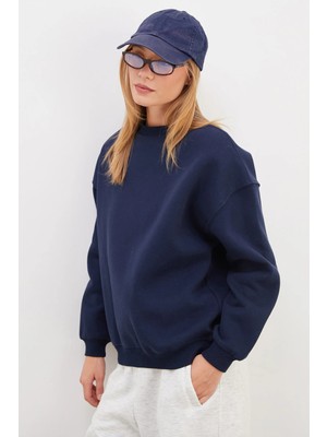 FullaModa 3 Iplik Basic Bisiklet Yaka Oversize Sweatshirt
