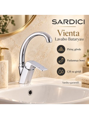 Sardıcı Vienta Lavabo Bataryası Pirinç Gövde Paslanmaz Boru Çift Su Girişli