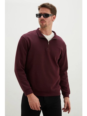 FullaModa Basic Yarım Fermuarlı Dik Yaka Sweatshirt