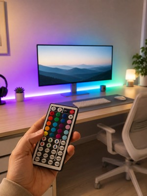 Uzaktan Kumandalı Rgb Şerit LED 5 Metre 12V 5050 Smd Çok Renkli Dekoratif Işık Seti