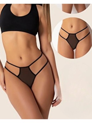 TKÇ Fantazi Siyah Seksi Tül Kadın String - Fantezi Tanga 0036