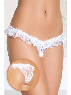 TKÇ Klbn Fantezi Üstü Fırfırlı Ağı Açık Beyaz Dantel Tanga - String 0021