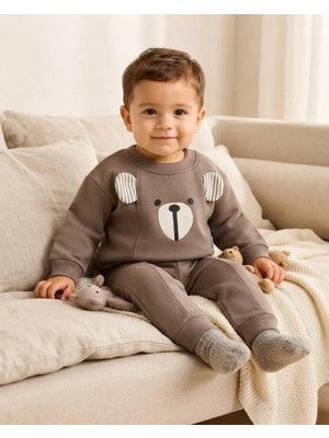 Minamino Kids Erkek Bebek Kahverengi Baskılı Kulaklı Kışlık Takım