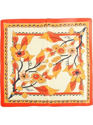 Zero Land Ilkestor Yaprak Çiçek Desenli Zr Şifon Fular 50X50 cm Turuncu