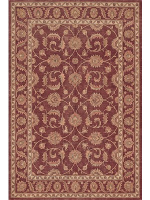 Rugzella Bordo Bronz Klasik Çiçek Desenli Bordürlü Vintage Görünüm Yıkanabilir Halı