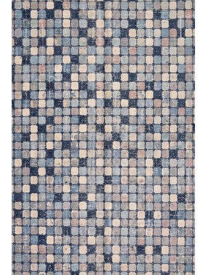 Rugzella Lacivert Denim Mavi Benekli Mozaik Desenli Modern Krem Gri Yıkanabilir Halı
