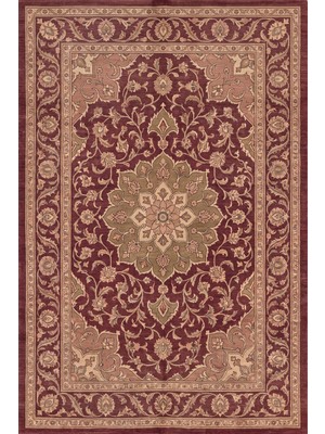 Rugzella Darnley Bordo Bronz Madalyon Desenli Klasik Kilim Görünümlü Yıkanabilir Halı