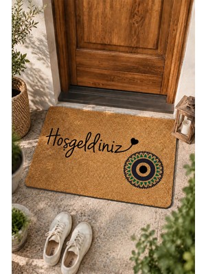 Valerine Life Kapı Önü Paspası 45X70CM Velür Doku Coco Görünüm Iç Dış Mekan Nazar Boncuklu Karşılama
