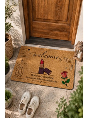 Valerine Life Kapı Önü Paspası 45X70CM Velür Doku Coco Görünüm Iç Dış Mekan Sevgi Her Şeyden Önce
