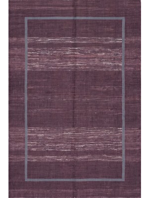 Rugzella Coventry Mürdüm Gri Modern Minimalist Bordürlü Eskitme Desen Yıkanabilir Halı