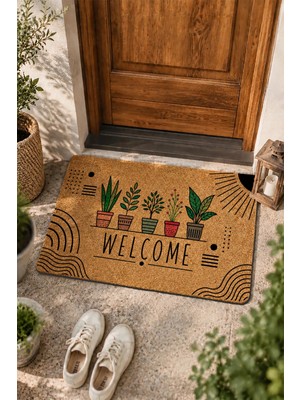 Valerine Life Kapı Önü Paspası 45X70CM Velür Doku Coco Görünüm Kaymaz Iç Dış Mekan Yeşil Hoş Geldin
