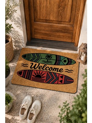 Valerine Life Kapı Önü Paspası 45X70CM Velür Doku Coco Görünüm Kaymaz Iç Dış Mekan Sörf Keyfi