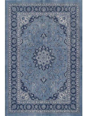 Rugzella Kot Mavisi Overdye Etnik Desenli Yıkanabilir Vintage Tasarım Yıkanabilir Halı