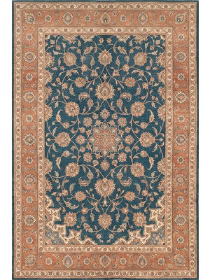 Rugzella Kingsley Petrol Mavisi Bakır Madalyonlu Klasik Desen Yıkanabilir Halı