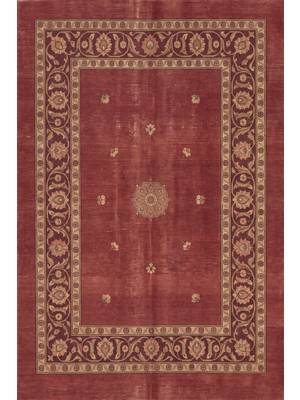 Rugzella Bordo Bronz Klasik Madalyon Desenli Ultra Yumuşak Yıkanabilir Yıkanabilir Halı