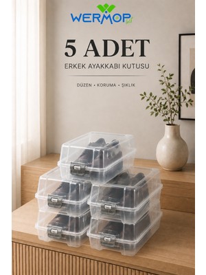 Safir 5'li Şeffaf Erkek Ayakkabı Kutusu – Ayakkabı Düzenleyici ve Saklama Organizeri