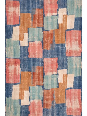 Rugzella Ravensworth Indigo Mavi Mercan Pembe Mozaik Benekli Modern Desen Yıkanabilir Halı