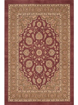 Rugzella Bordo Bronz Oryantal Desenli Klasik Şark Motifli Yumuşak Yıkanabilir Halı