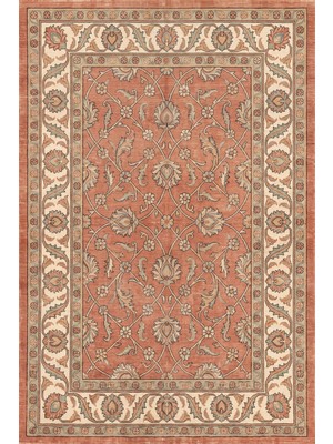 Rugzella Stratford Kiremit Fildişi Klasik Çiçek Desenli Bordürlü Vintage Yıkanabilir Halı