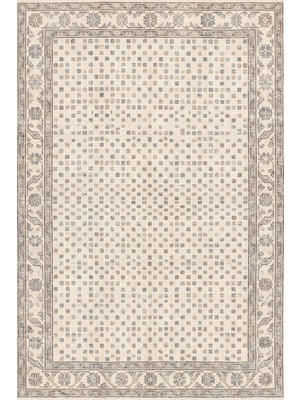 Rugzella Krem Ivory Modern Benekli Mozaik Desen Gri Mavi Ton Yumuşak Yıkanabilir Halı