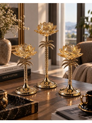 Sleep Nova Gold Kristal Görünümlü Lotus Çiçeği Dekoratif Obje Seti, 3'lü