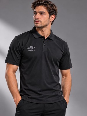 Umbro Black Kamp Erkek Siyah Pamuklu Polo Yaka Spor Tişört TF0590