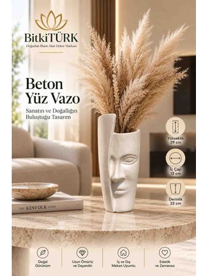 Bitkitürk Beton Yüz Vazo | Modern Heykel Tasarımlı Dekoratif Vazo