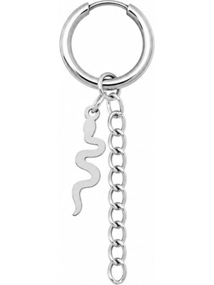 Blisse Piercing Unisex Gümüş Rengi Cerrahi Çelik Sallantılı Yılan ve Zincir Figürlü Halka Küpe 1 Adet