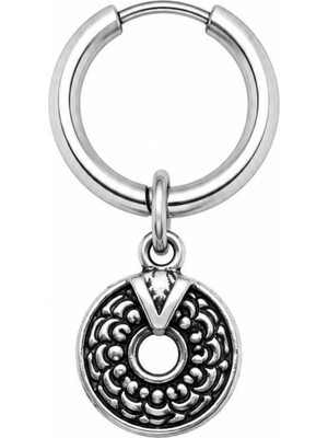 Blisse Piercing Unisex Gümüş Rengi Cerrahi Çelik Sallantılı Etnik Desenli Yuvarlak Charm Halka Küpe 1 Adet