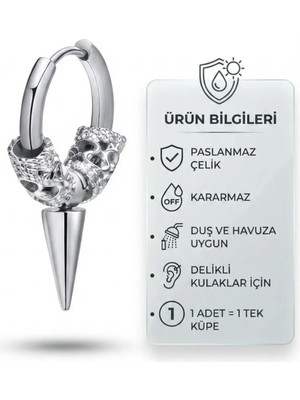 Blisse Piercing Unisex Gümüş Renk Çelik Halka Küpe Sarkaç ve Tribal Tasarım Küpe