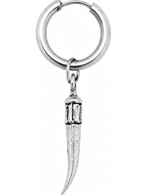 Blisse Piercing Unisex Gümüş Rengi Çelik Sallantılı Otantik Kurt Dişi Figürlü Halka Küpe 1 Adet