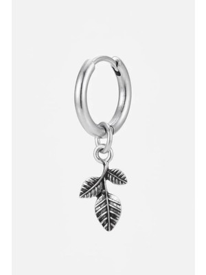 Blisse Piercing Unisex Gümüş Rengi Cerrahi Çelik Sallantılı Yaprak Figürlü Halka Küpe 1 Adet