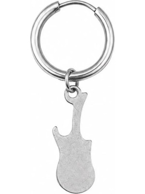 Blisse Piercing Unisex Gümüş Rengi Cerrahi Çelik Sallantılı Gitar Figürlü Halka Küpe 1 Adet