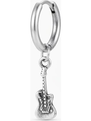 Blisse Piercing Unisex Gümüş Rengi Cerrahi Çelik Sallantılı Gitar Figürlü Halka Küpe 1 Adet