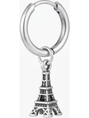 Blisse Piercing Unisex Gümüş Renk Cerrahi Çelik Eyfel Kulesi Figürlü Sallantılı Halka Küpe