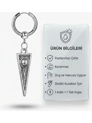 Blisse Piercing Unisex Gümüş Renk Çelik Halka Küpe Üçgen Sallantılı Küpe