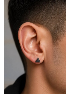 Blisse Piercing Unisex Siyah Renk Çelik Siyah Üçgen Taşlı Deliksiz Mıknatıslı Küpe 1 Adet
