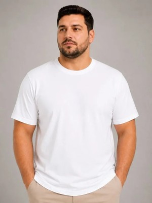 TeknoKapsül Erkek Battal Big Size Basic Tişört Bisiklet Yaka Rahat Kalıp T-Shirt - Beyaz - Beyaz / 3xl