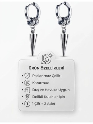 Blisse Piercing Unisex Gümüş Renk Çelik Halka Küpe Sarkaç Figürlü Sallantılı Küpe