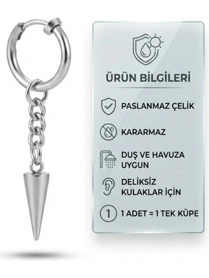 Blisse Piercing Unisex Sıkıştırmalı Zincirli Sarkaç Model Çelik Halka Küpe Deliksiz Kulaklar Için