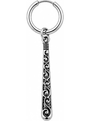 Blisse Piercing Unisex Gümüş Rengi Cerrahi Çelik Sallantılı Etnik Desenli Çubuk Figürlü Halka Küpe 1 Adet