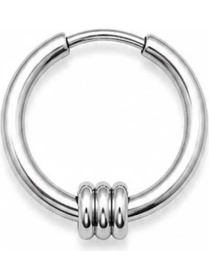 Blisse Piercing Unisex Gümüş Rengi Çelik 3 Boğumlu Halka Figürlü Halka Küpe 1 Adet