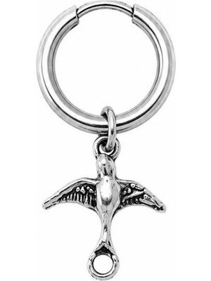 Blisse Piercing Unisex Gümüş Rengi Cerrahi Çelik Kırlangıç Figürlü Sallantılı Halka Küpe 1 Adet