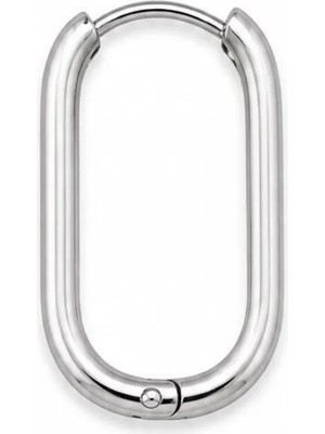 Blisse Piercing Unisex Gümüş Rengi Cerrahi Çelik Oval Model Geometrik Halka Küpe 1 Adet