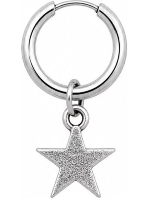 Blisse Piercing Unisex Gümüş Rengi Cerrahi Çelik Sallantılı Dokulu Yıldız Figürlü Halka Küpe 1 Adet